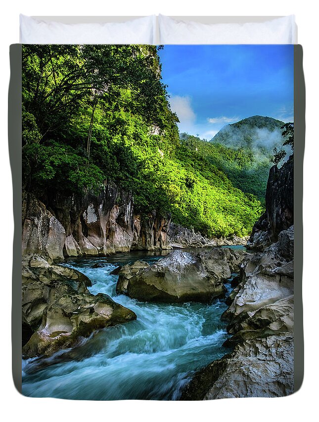 Rizal Duvet Cover featuring the photograph Tinipak River in Tanay by Arj Munoz