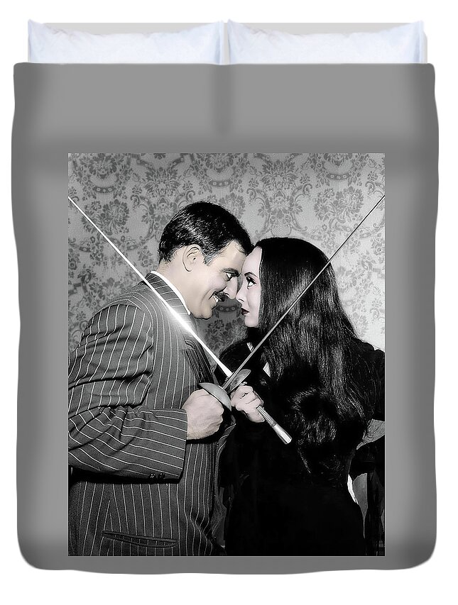 2d Duvet Cover featuring the digital art Tish And Gomez - The Addams Family by Brian Wallace