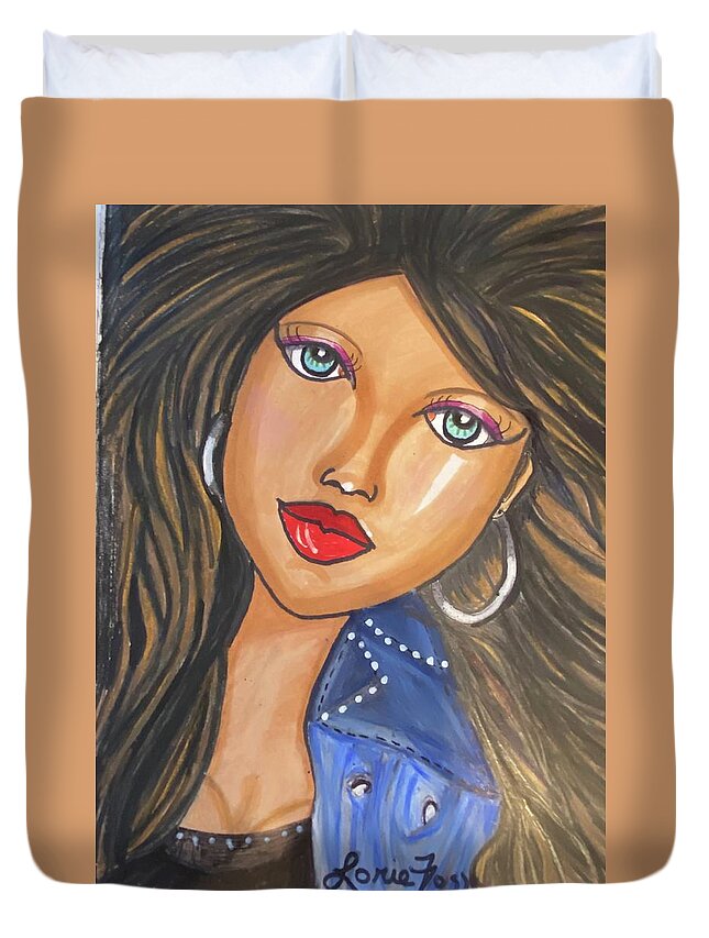 Whimsical Illustrations Duvet Cover featuring the mixed media Tiziana by Lorie Fossa