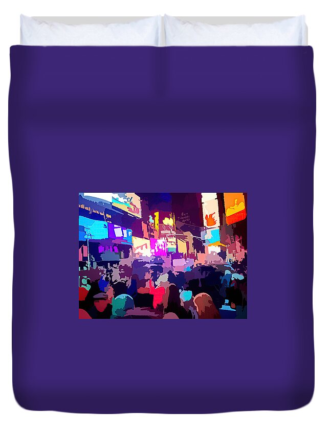 ‘new York’ Duvet Cover featuring the photograph Times Square by Carol Whaley Addassi