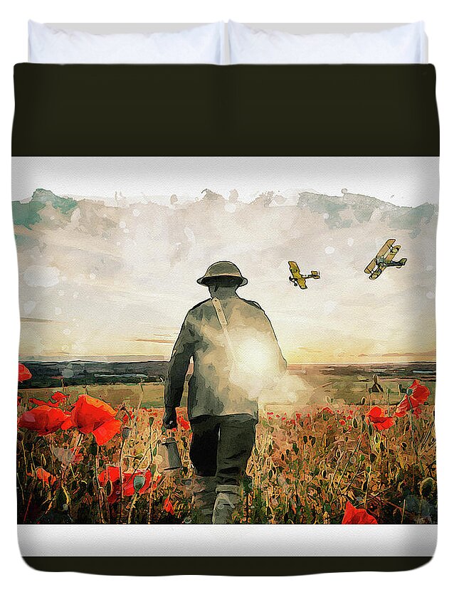 Soldier Poppies Duvet Cover featuring the digital art To End All Wars by Airpower Art