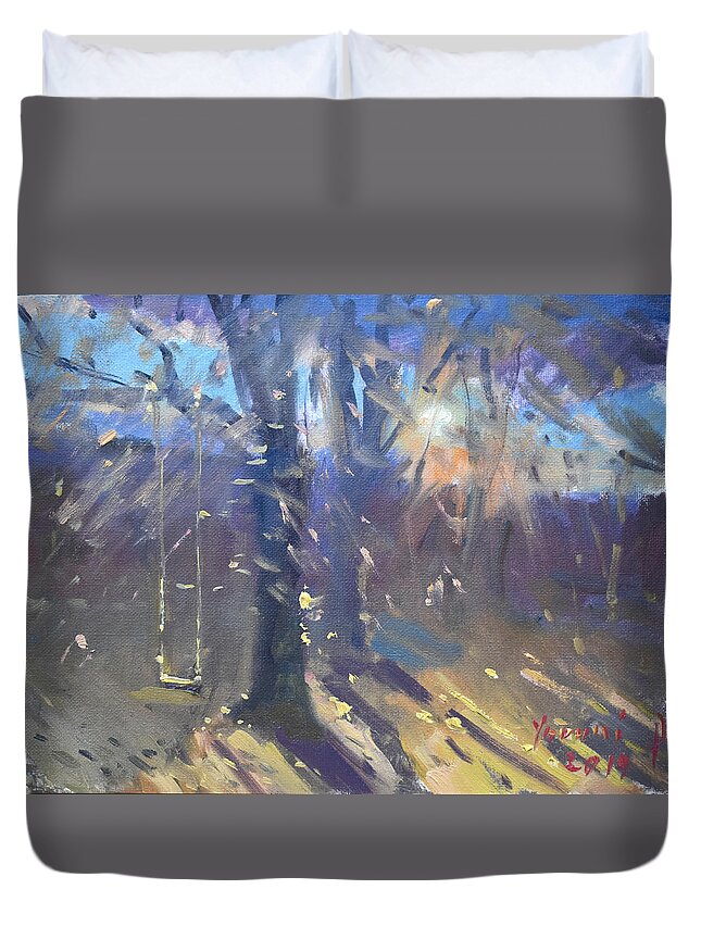 Sunset Duvet Cover featuring the painting Todays Sunset by Ylli Haruni
