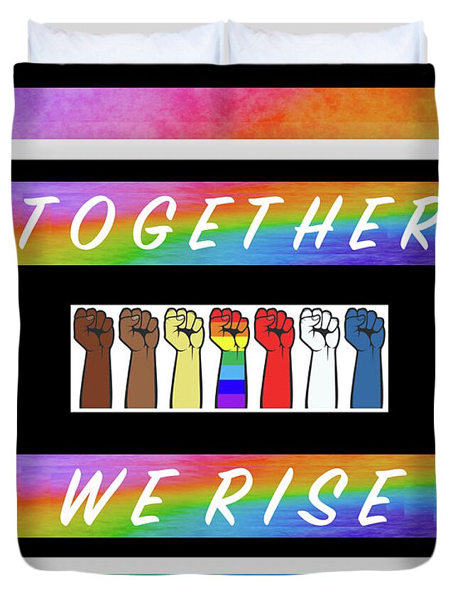 Together We Rise Duvet Cover featuring the digital art Together We Rise - R16W by Artistic Mystic