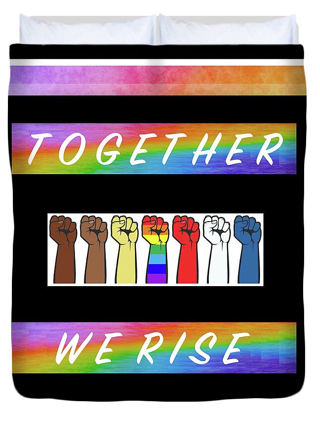 Together We Rise Duvet Cover featuring the digital art Together We Rise Square - R16W by Artistic Mystic
