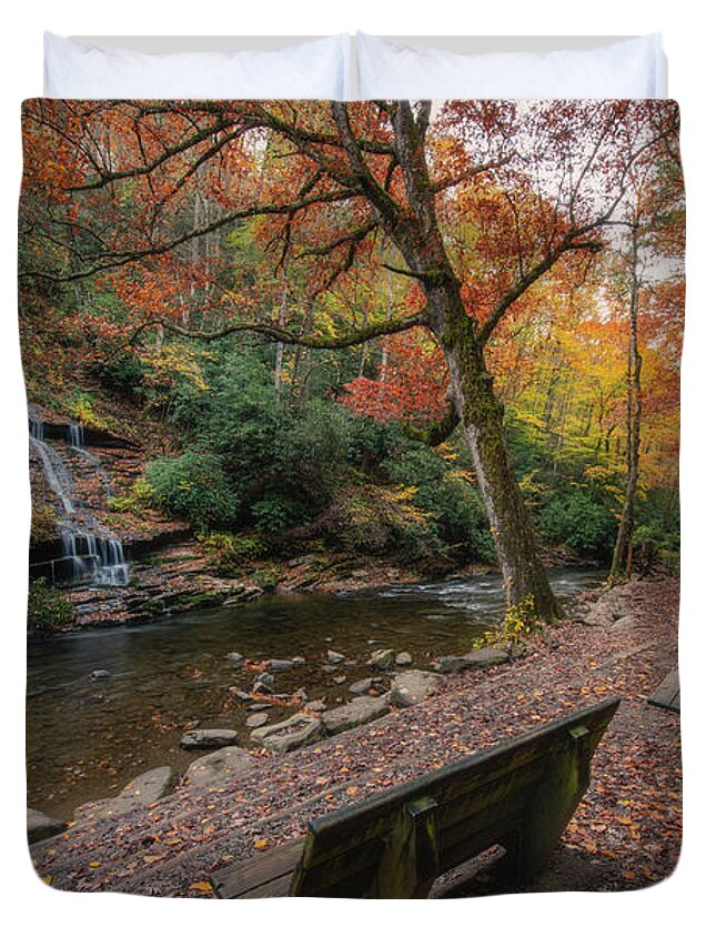 Tom Branch Falls Duvet Cover featuring the photograph Tom Branch Falls in Autumn by Robert J Wagner