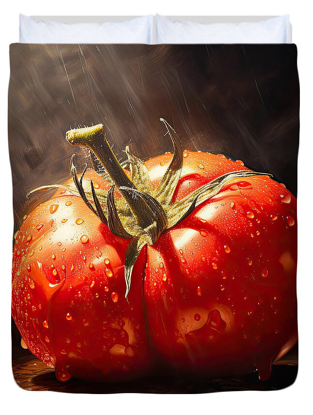 Tomatoes Duvet Cover featuring the digital art Tomatoes Art - Modern Kitchen Art by Lourry Legarde