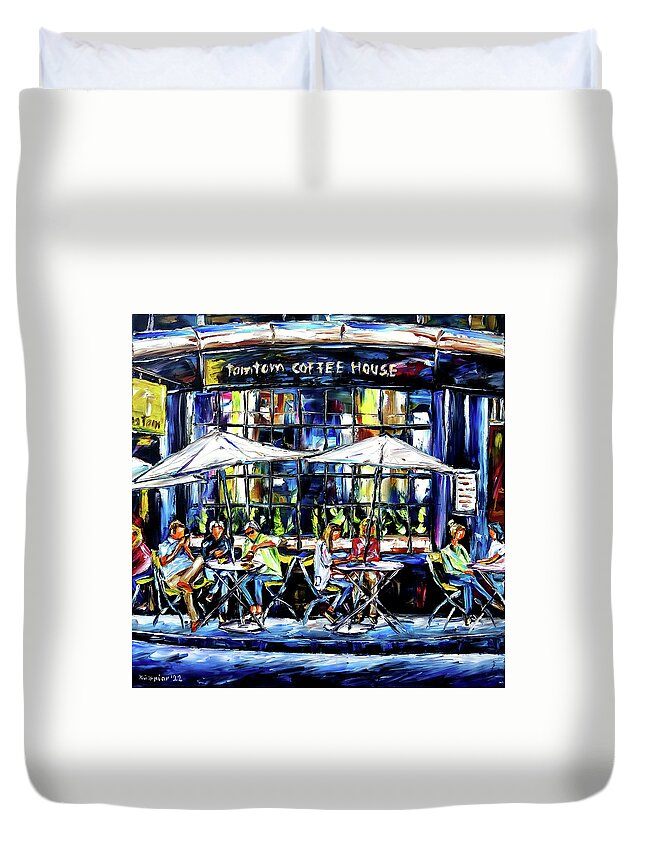 London Cafe Duvet Cover featuring the painting Tomtom Coffee House, London by Mirek Kuzniar