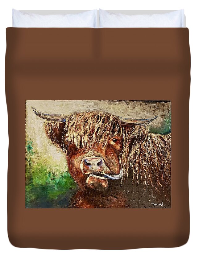 Highland Duvet Cover featuring the painting Tongue out by Sunel De Lange