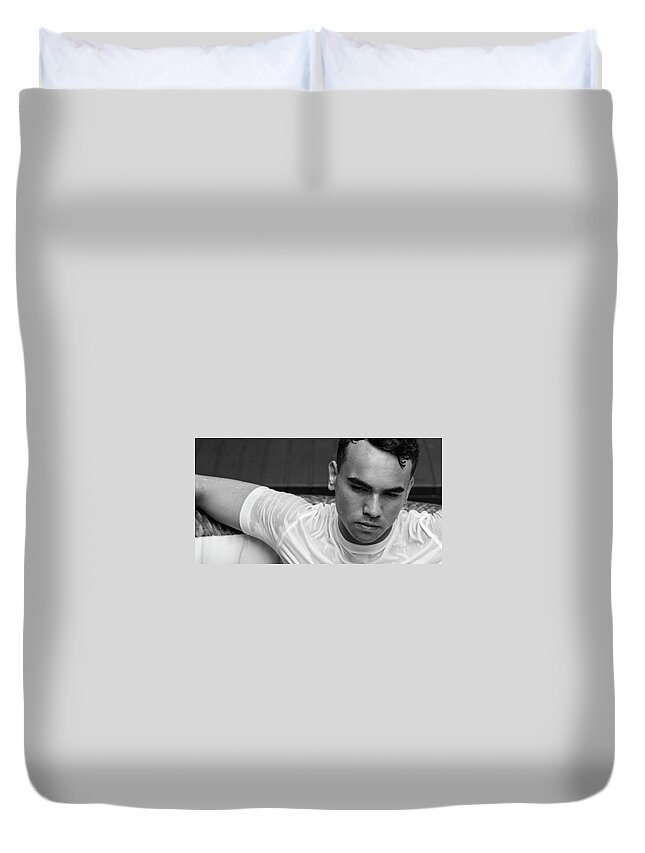 Hunk Duvet Cover featuring the photograph Toni, black and white by Jim Whitley