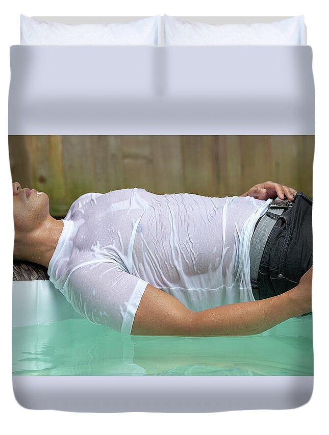 Toni Duvet Cover featuring the photograph Toni in Jeans, t-shirt by Jim Whitley