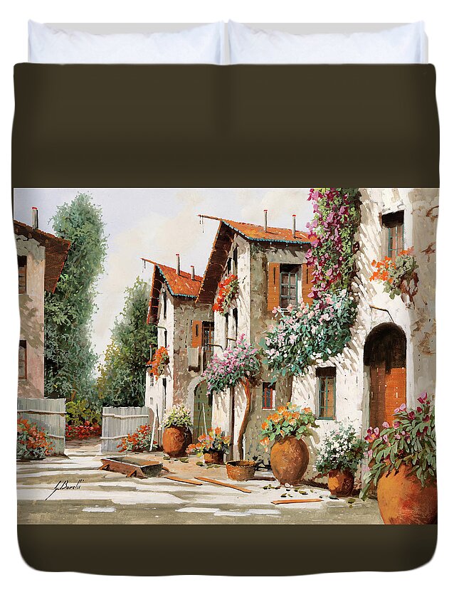 Green Tone Duvet Cover featuring the painting Toni Verdi by Guido Borelli