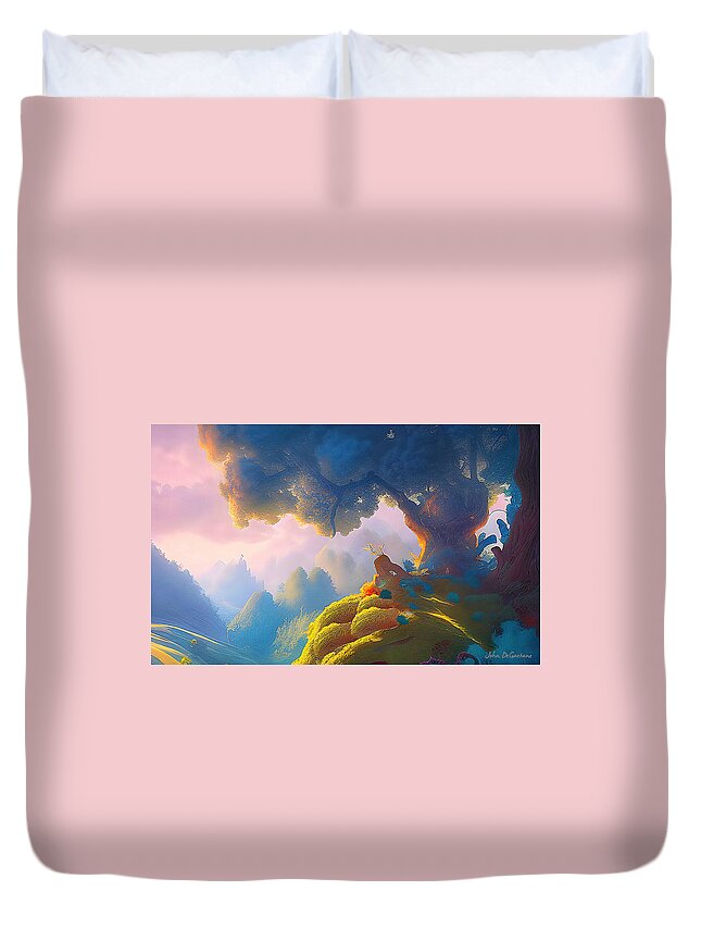 Fantasy Landscape Duvet Cover featuring the mixed media Top of the World by John DeGaetano