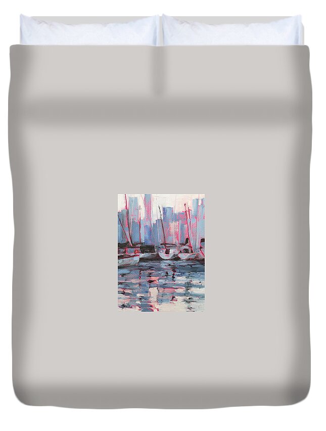 Toronto Harbour Duvet Cover featuring the painting Toronto Harbour by Sheila Romard