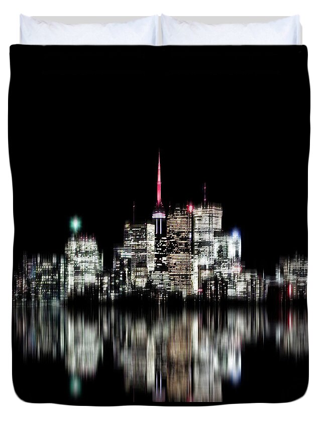 Abstract Duvet Cover featuring the photograph Toronto Skyline Blur Version No 1 by Brian Carson