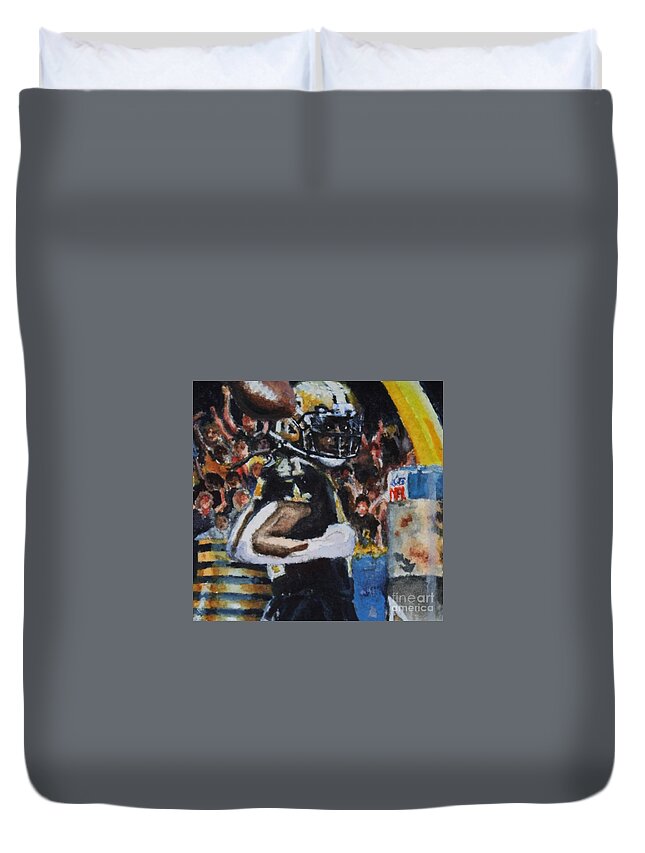 Nfl Football Players Duvet Cover featuring the painting Touchdown Kamara #41 close-up by Misha Ambrosia