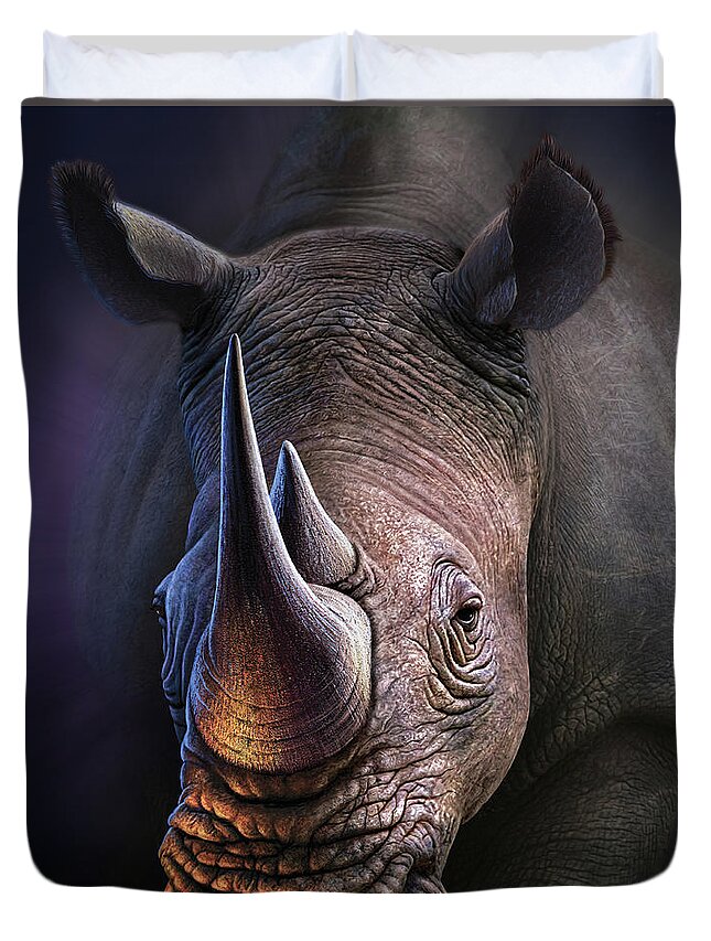 Rhino Duvet Cover featuring the digital art Tough Customer by Jerry LoFaro