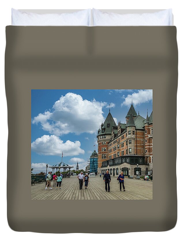 Building Materials Duvet Cover featuring the photograph Tourists on the Promenade in Quebec City by Darryl Brooks