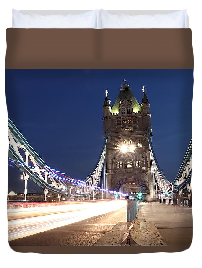 Sky Duvet Cover featuring the photograph Tower bridge in midnight by Vaclav Sonnek