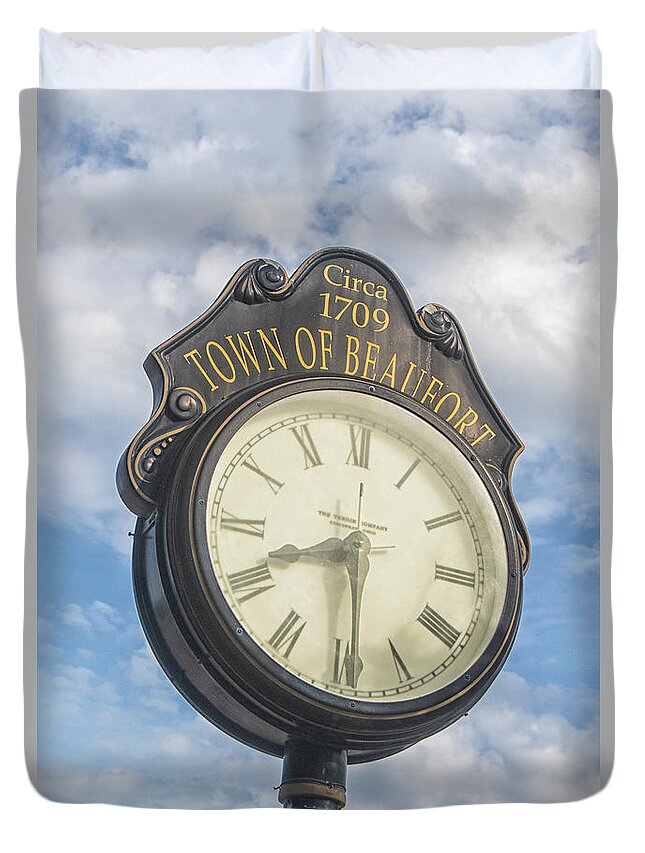 Beaufort Duvet Cover featuring the photograph Town Clock - Beaufort North Carolina by Bob Decker