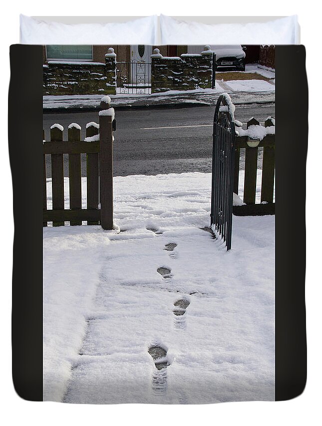 Traces On Snow Duvet Cover featuring the photograph Traces in the Snow by Elena Perelman