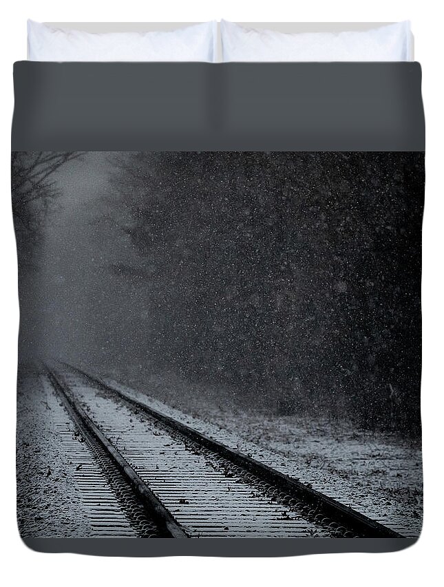 Train Duvet Cover featuring the photograph Tracks in the Snow by Denise Kopko