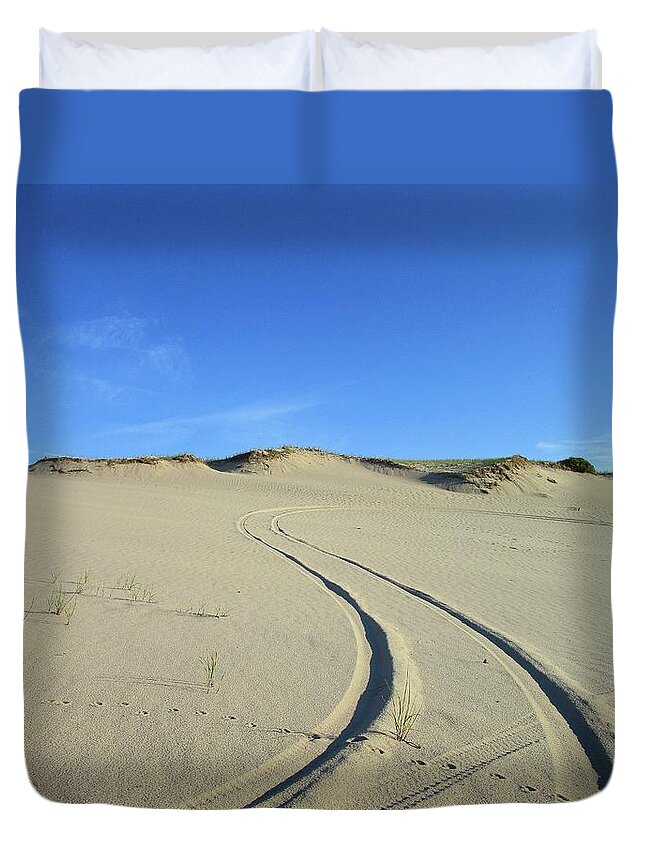 Sand Dunes Duvet Cover featuring the photograph Tracks on the Dunes by Annalisa Rivera-Franz