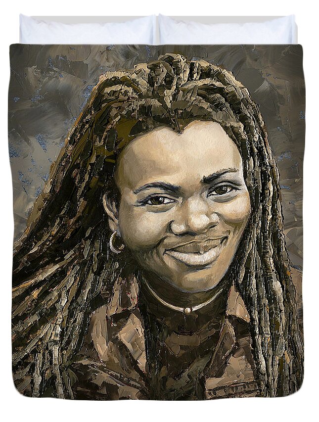 Tracy Chapman Duvet Cover featuring the painting Tracy Chapman, 2020 by PJ Kirk