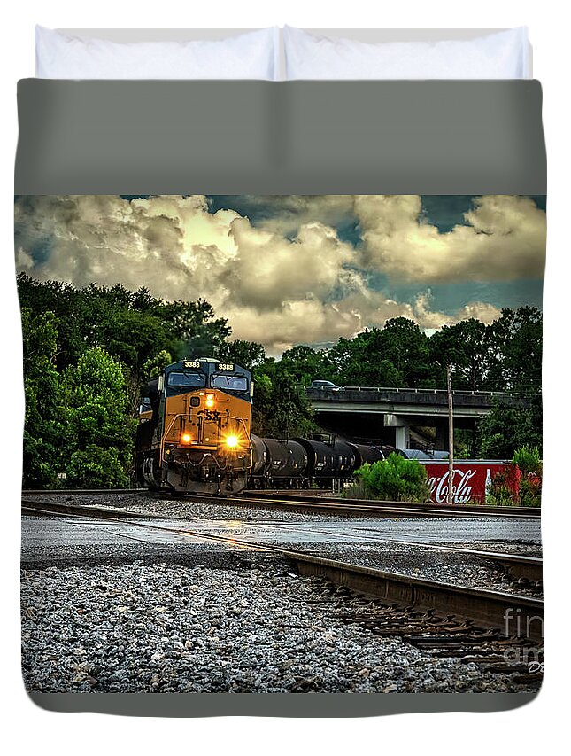 Trains Duvet Cover featuring the photograph Train and Tracks by DB Hayes