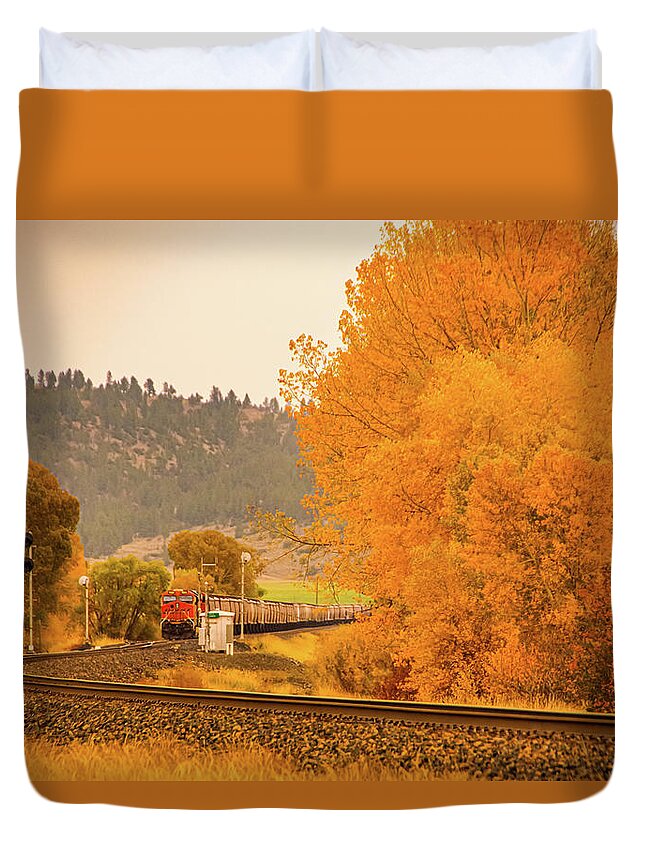 Autumn Duvet Cover featuring the photograph Train in Autumn by Jeff Swan