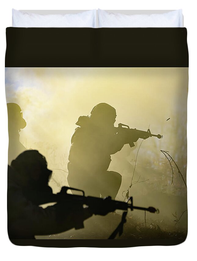 Military Duvet Cover featuring the painting Training for combat by Airman 1st Class Isabelle Churchill