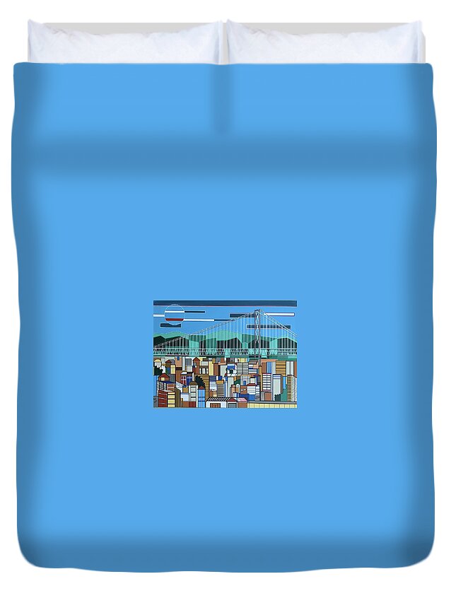 Contemporary Cityscape Duvet Cover featuring the painting Tranquility by Raji Musinipally