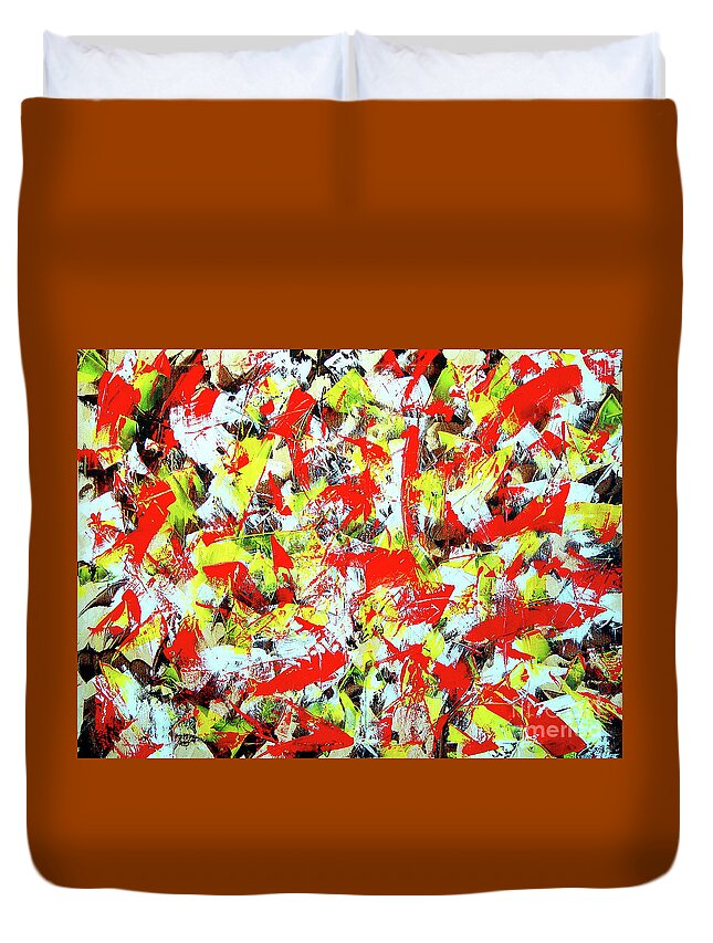 Yellow Duvet Cover featuring the painting Transitions with Yellow Brown and Red by Dean Triolo
