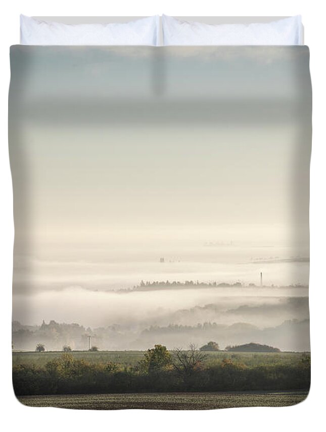 Fantasy Landscape Duvet Cover featuring the photograph Transmitters Cesky brod by Martin Vorel Minimalist Photography