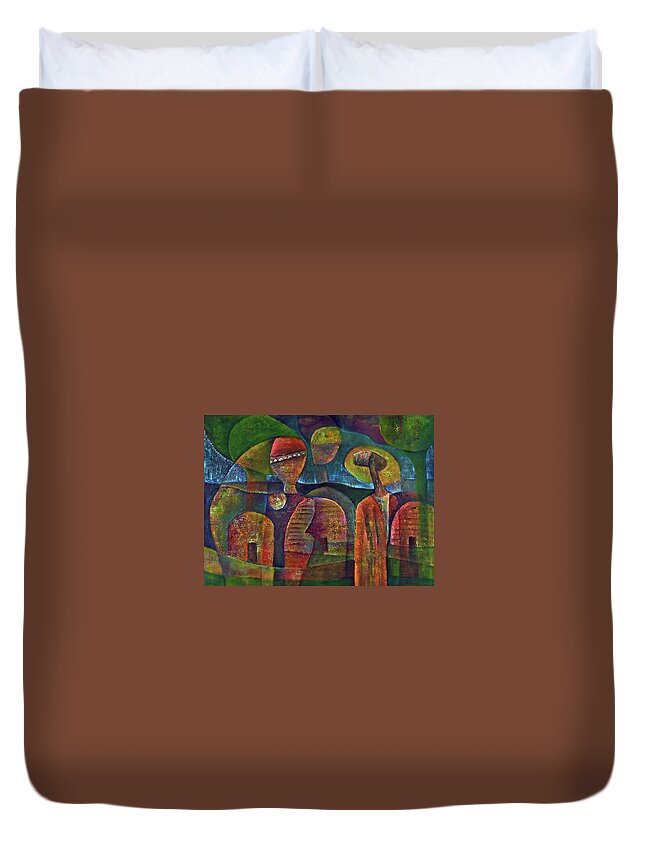 African Art Duvet Cover featuring the painting Travelers Then Came by Martin Tose 1959-2004