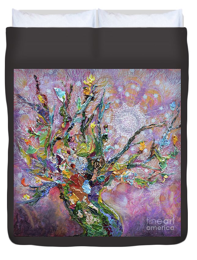 Tree Duvet Cover featuring the painting Treasury of Seeds by Anne Cameron Cutri