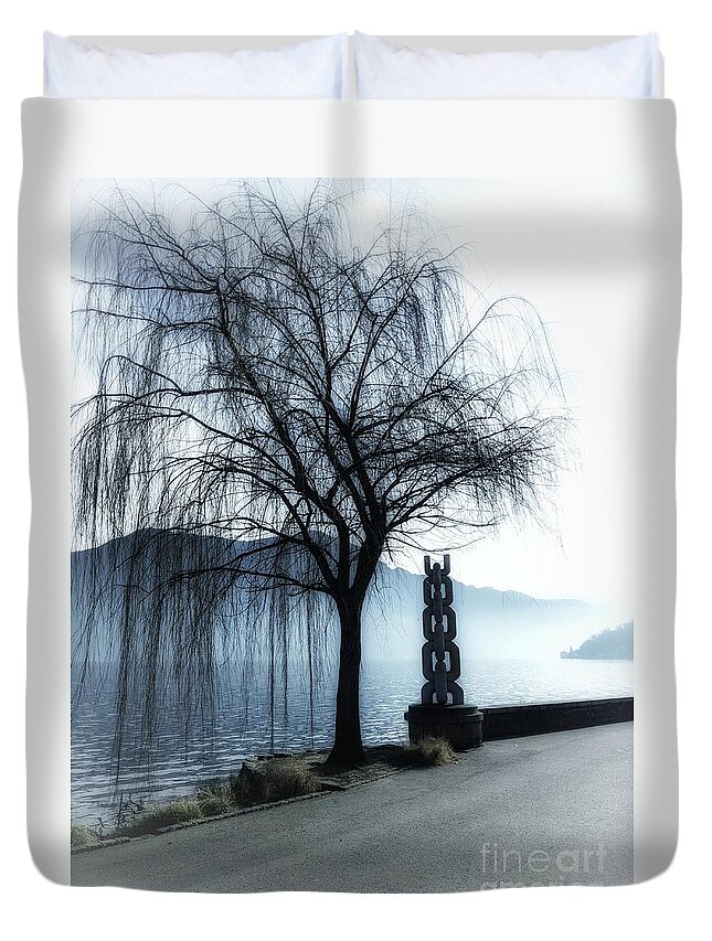 Tee Duvet Cover featuring the photograph Tree And Its Statue by Claudia Zahnd-Prezioso