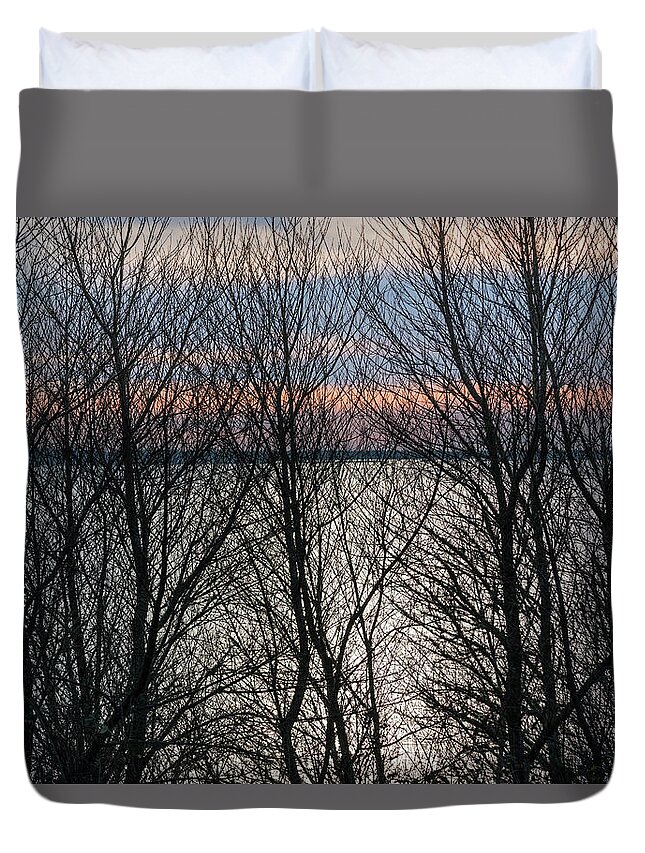 Afternoon Duvet Cover featuring the photograph Tree Branch Silhouettes and River by Robert Potts