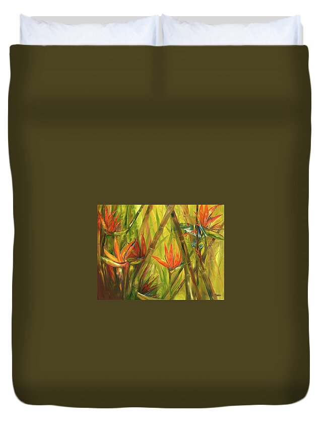 Frog Duvet Cover featuring the painting Tree Frog in Paradise by Barbara Landry