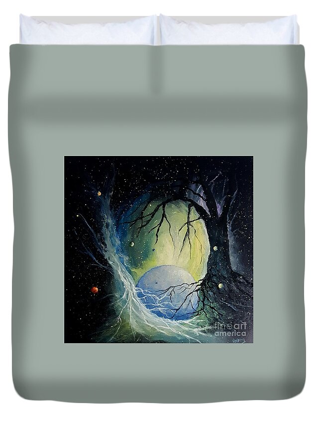 Tree Duvet Cover featuring the painting Tree of Life 5 by Fred Wilson