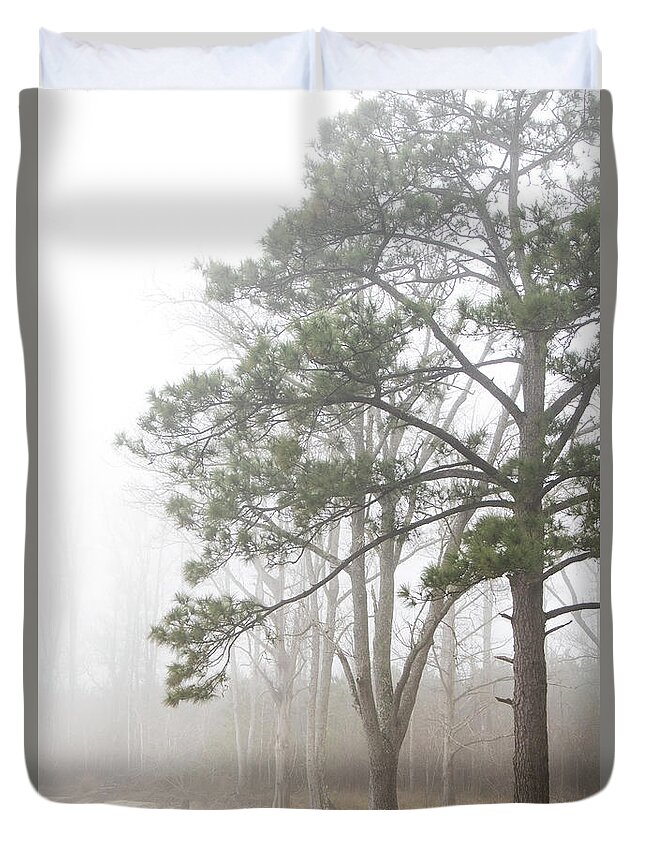 Trees Duvet Cover featuring the photograph Trees in Fog Along the Banks of the Neuse River-Eastern North Carolina by Bob Decker