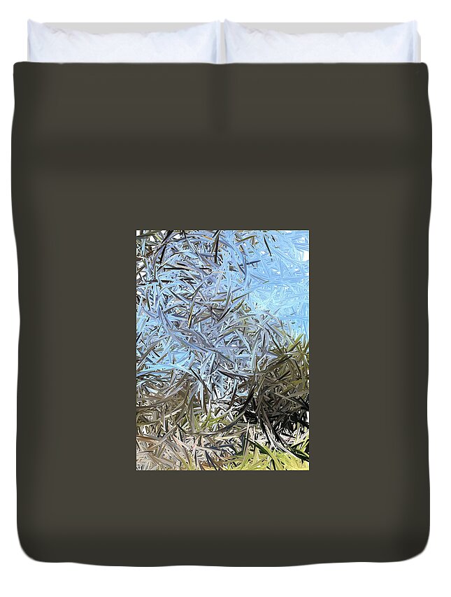 Abstract Trees Blue Sky Brown Ground Branches Green Leaves Duvet Cover featuring the digital art Trees by Kathleen Boyles