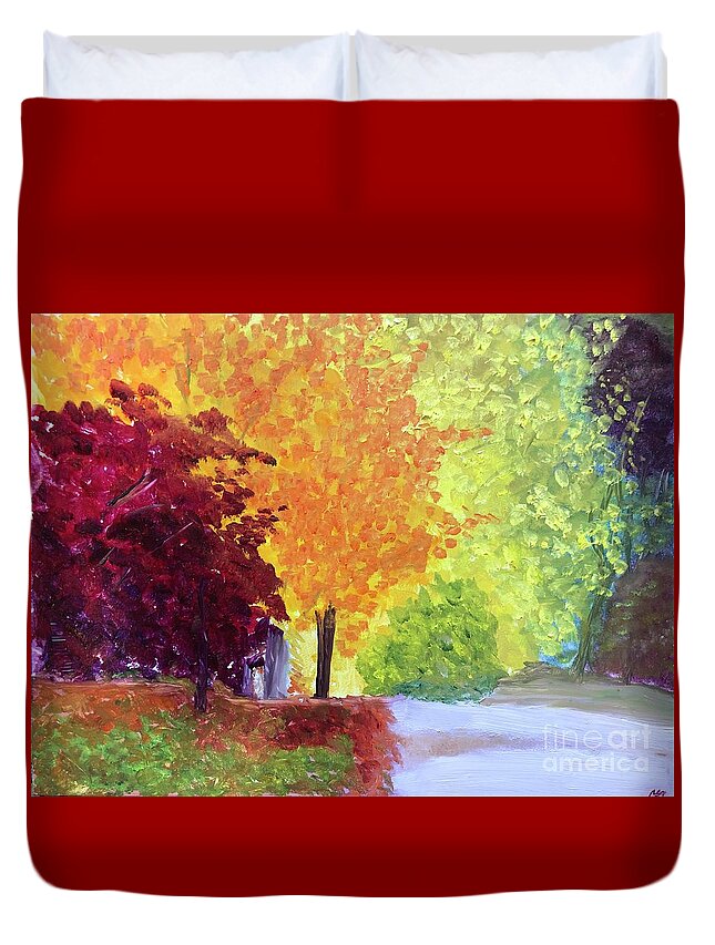 Trees Duvet Cover featuring the painting Trees of Winton by Kate Conaboy