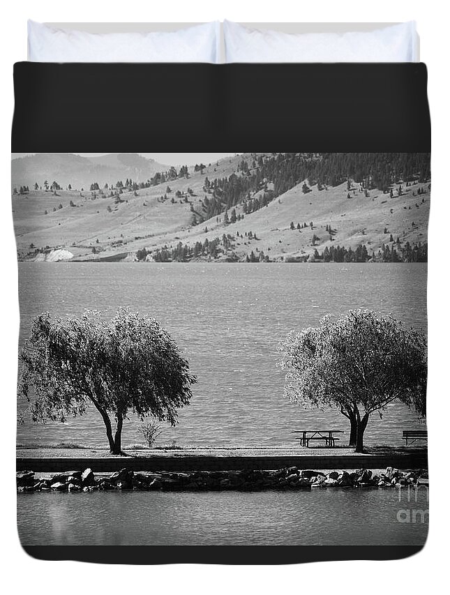 Nature Duvet Cover featuring the photograph Trees on the Pier by Kae Cheatham