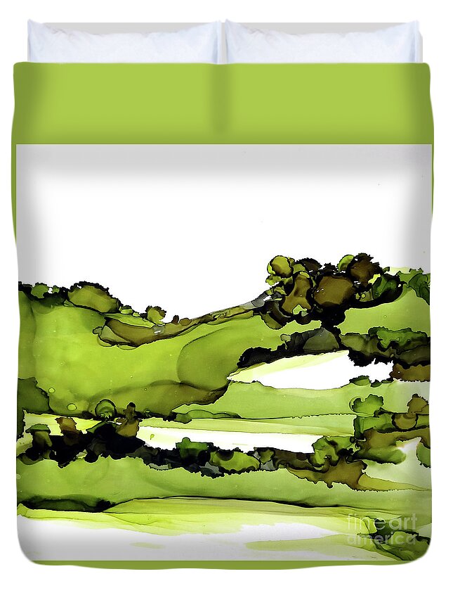 Alcohol Ink Duvet Cover featuring the painting Treescape 1 by Chris Paschke