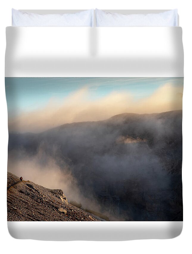 Italy Duvet Cover featuring the photograph Trekking at  at the Tre Cime hiking path area in South Tyrol in by Michalakis Ppalis