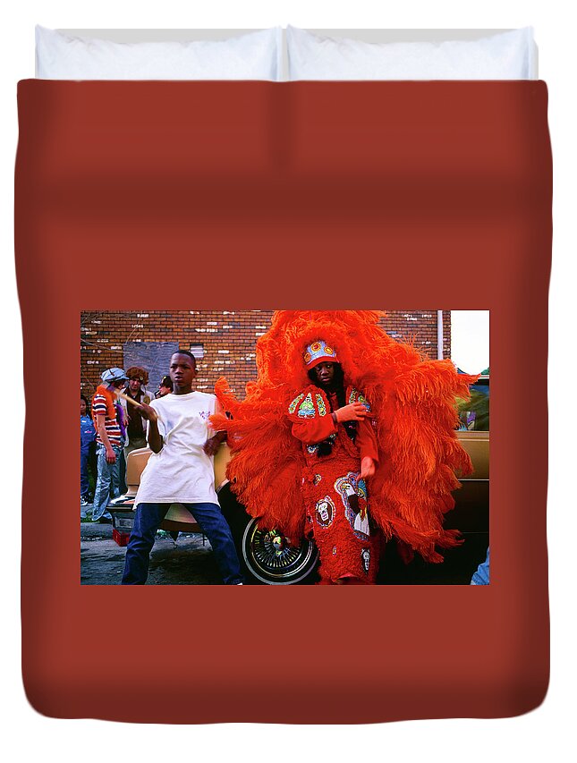 Mardi Gras Duvet Cover featuring the photograph Treme - Mardi Gras Black Indian Parade, New Orleans by Earth And Spirit