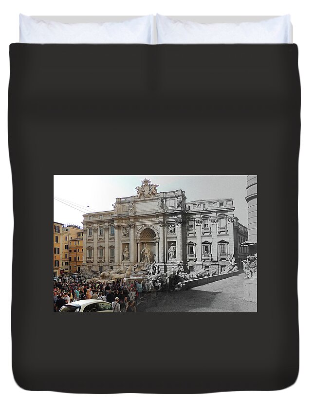 Trevi Fountain Duvet Cover featuring the photograph Trevi Fountain, Old and New by Eric Nagy