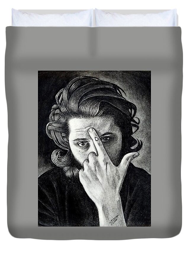Wallpaper Buy Art Print Phone Case T-shirt Beautiful Duvet Case Pillow Tote Bags Shower Curtain Greeting Cards Mobile Phone Apple Android Sketch Famous People Portrait Charcoal Expression Expressionism Black And White Paper Canvas Framed Art Acrylic Greeting Print Salman Ravish Khan Trevor Something Does Not Exist New Retro Wave 80s Musician Real Name Photo Face Summer Love Merchandise Painting Artwork Ghost Synthetic Album New Song Synthwave Synth Electronic Artist Music Musician Underground Duvet Cover featuring the drawing Trevor Something by Salman Ravish