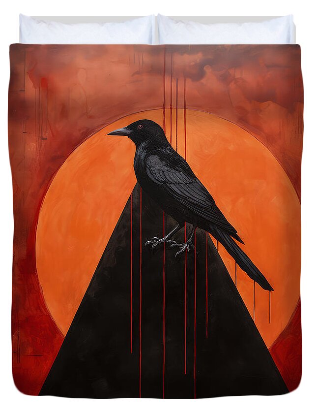 Edgar Allan Poe Duvet Cover featuring the painting Triangle of Transcendence by Lourry Legarde