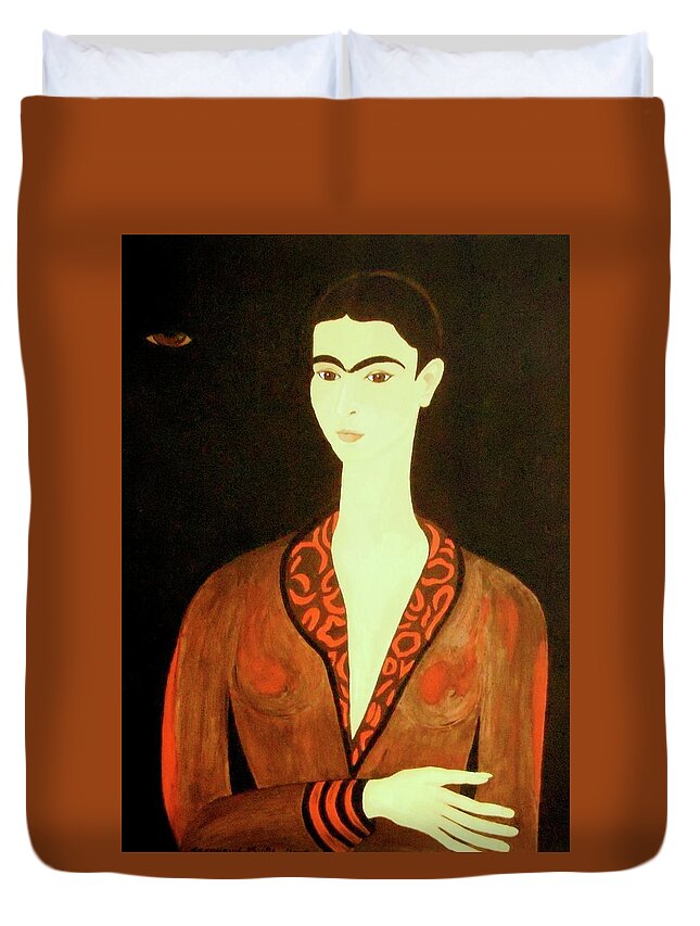 Woman Duvet Cover featuring the painting Tribute to Frida by Stephanie Moore